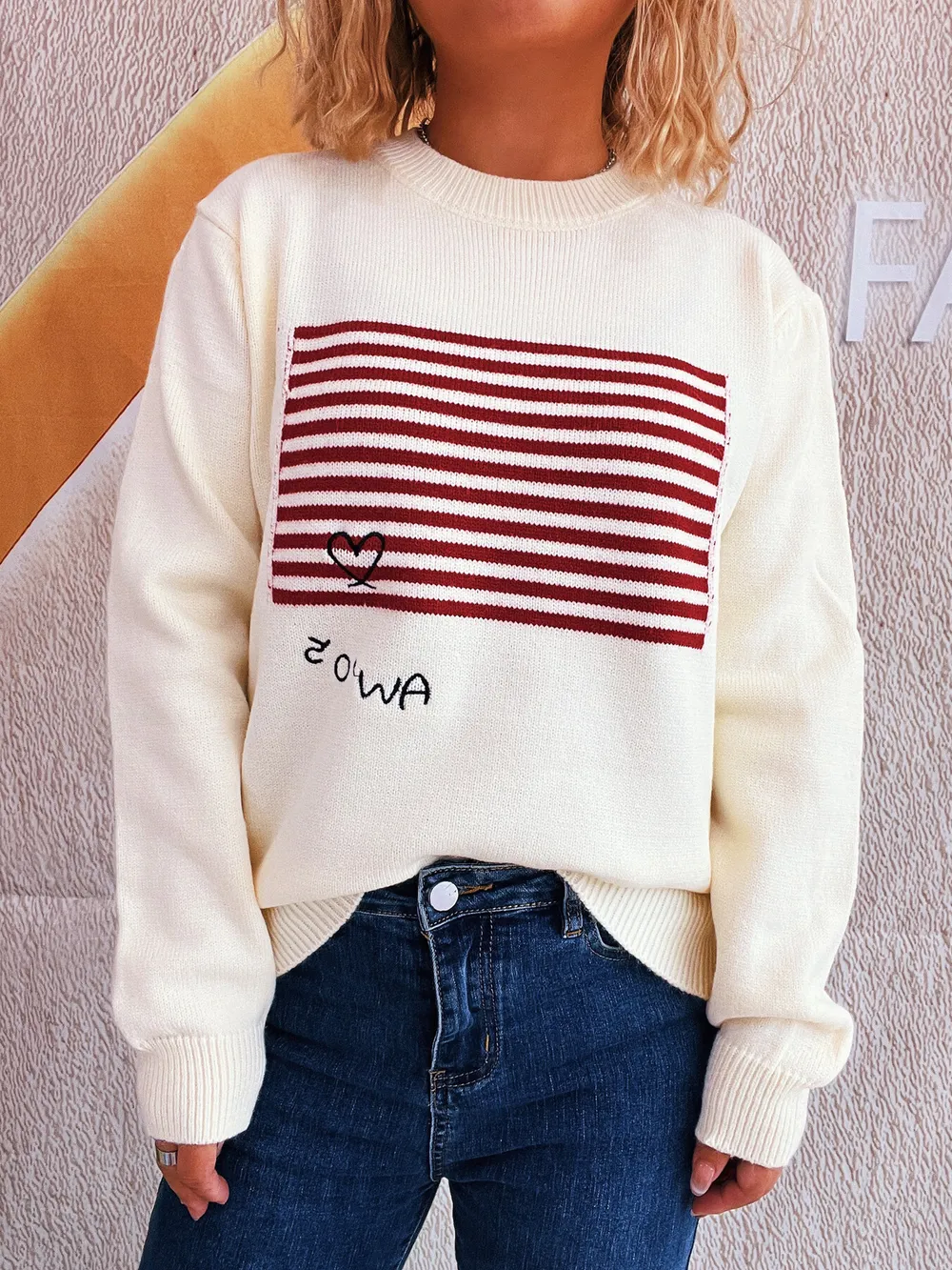 Striped Round Neck Long Sleeve Sweater, image 9