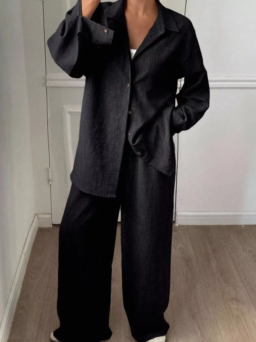 Button-Down Shirt and Wide-Leg Pants Set, image 12