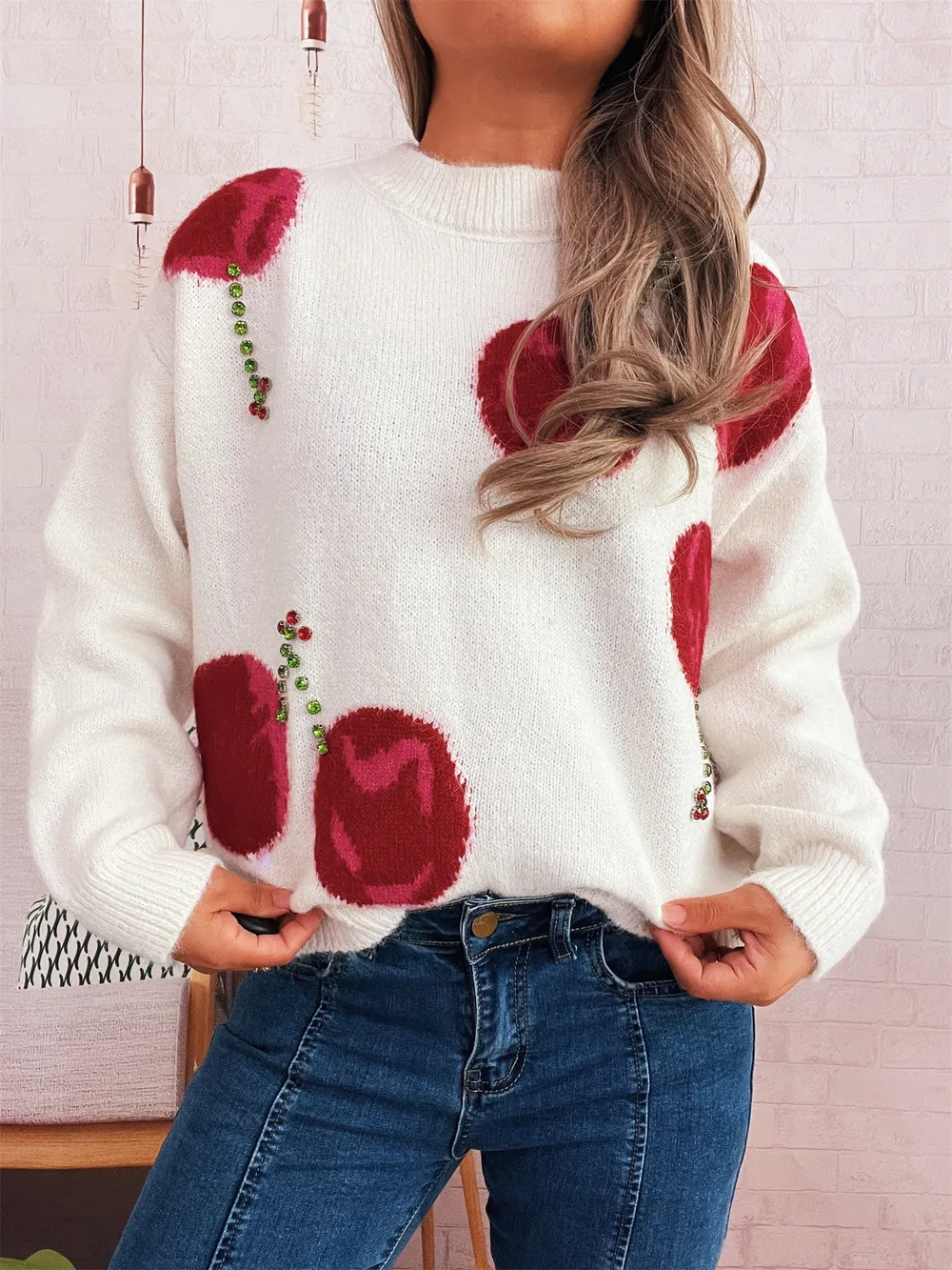 Contrast Cherry Round Neck Sweater, image 2