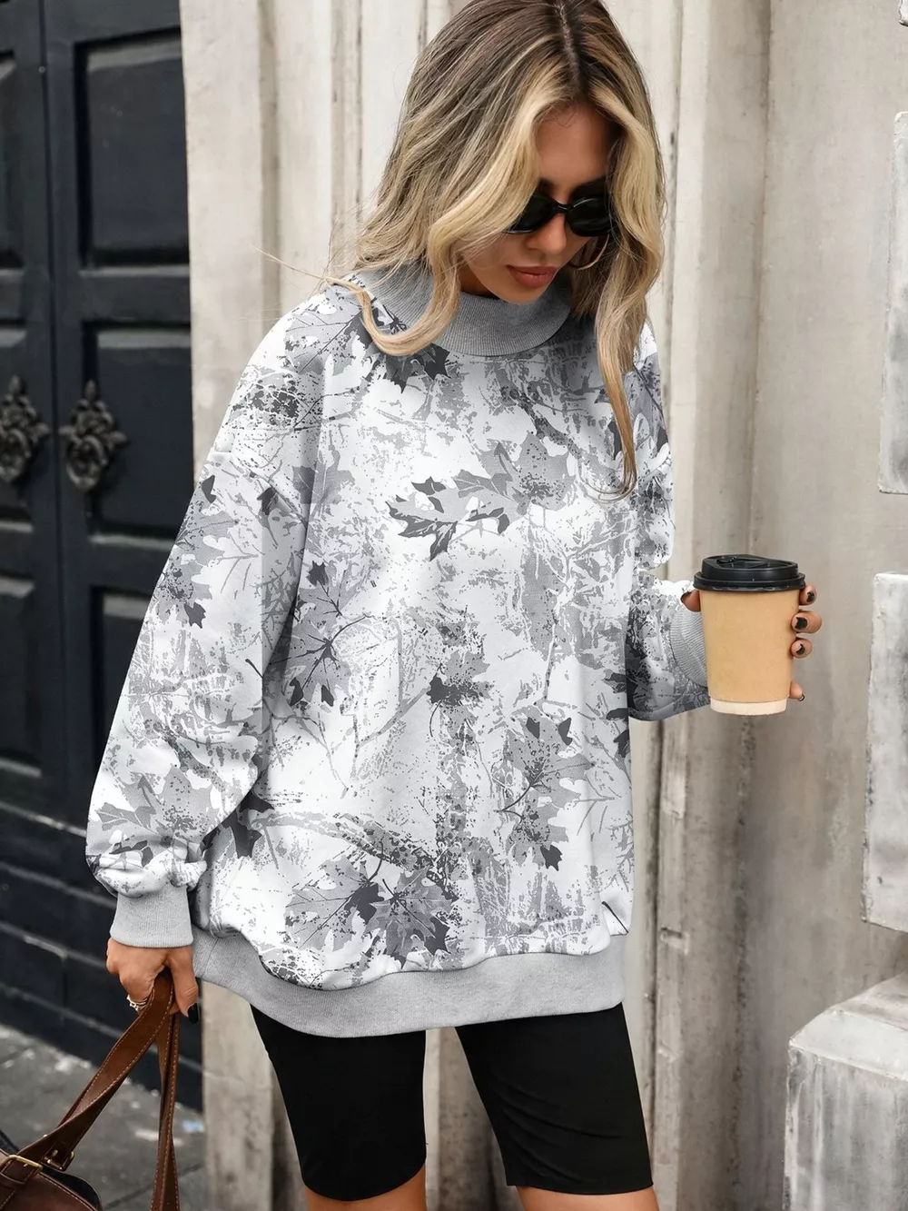 Camouflage Print Mock Neck Sweatshirt, image 8