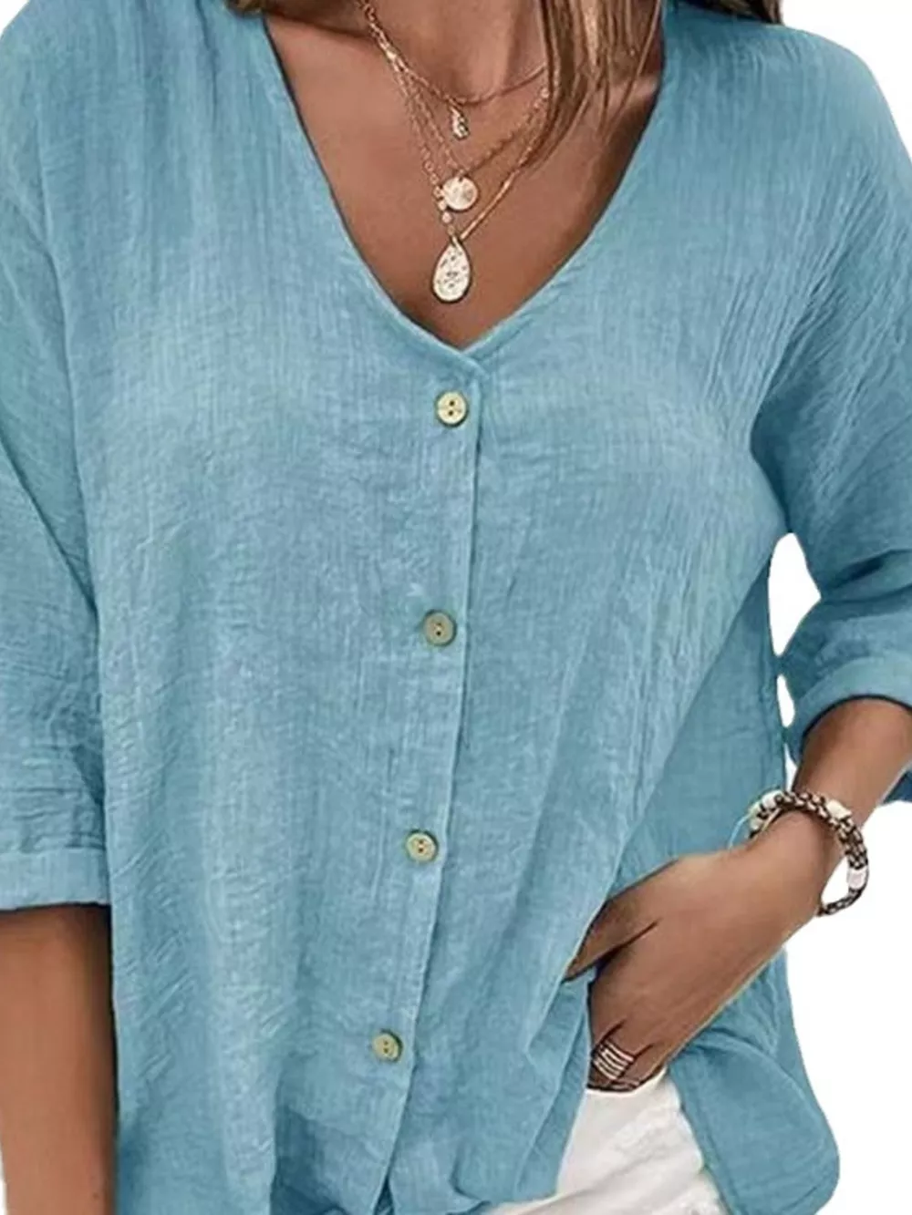 Full Size Casual V-Neck Button-Down Blouse Plus Size, image 2