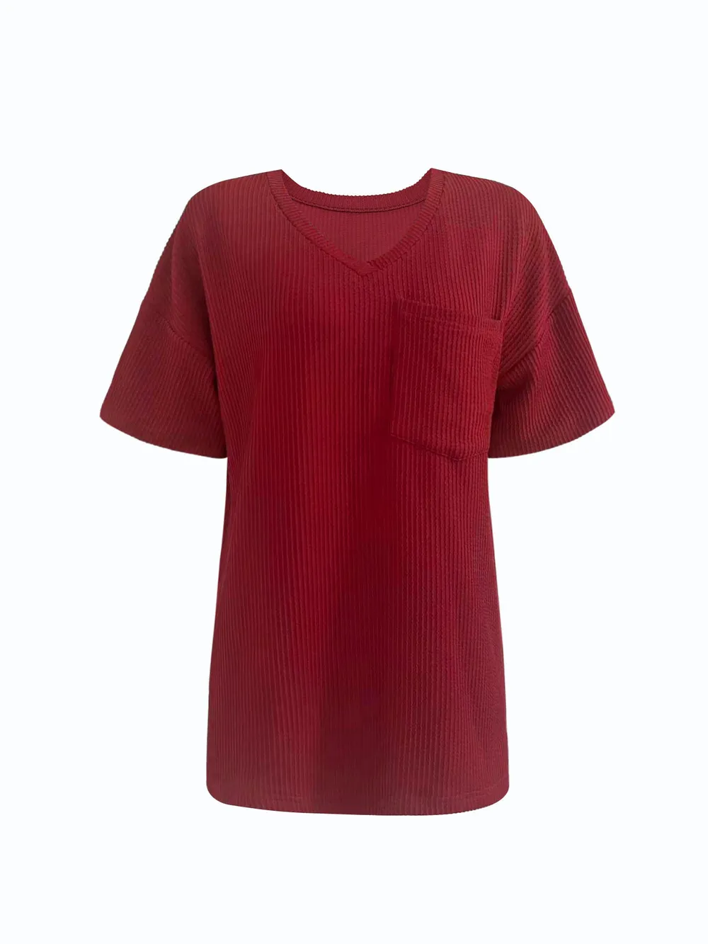 Ribbed V-Neck Oversized T-Shirt, image 4