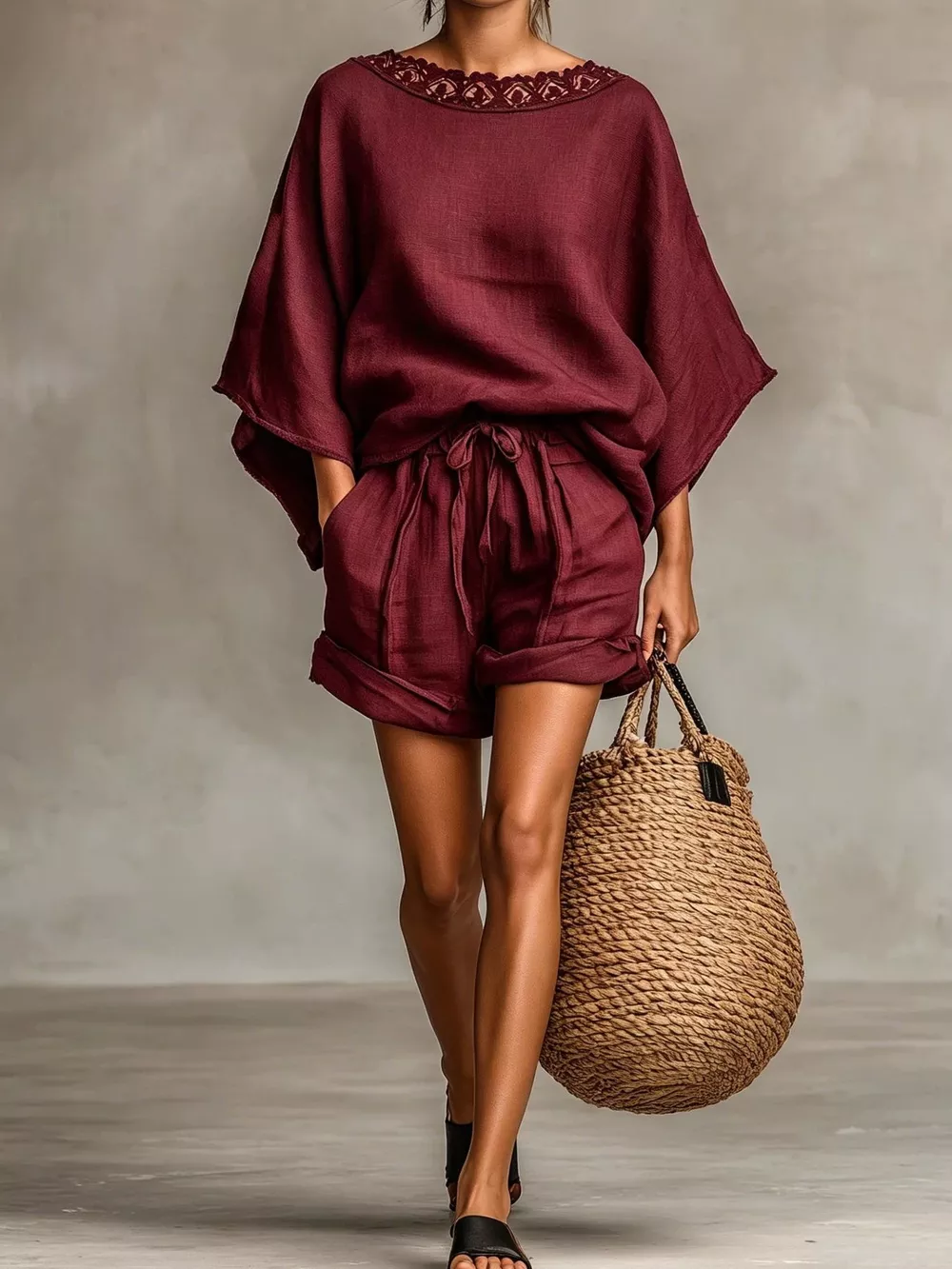 Lace Trim Top and Drawstring Shorts Set, image 10