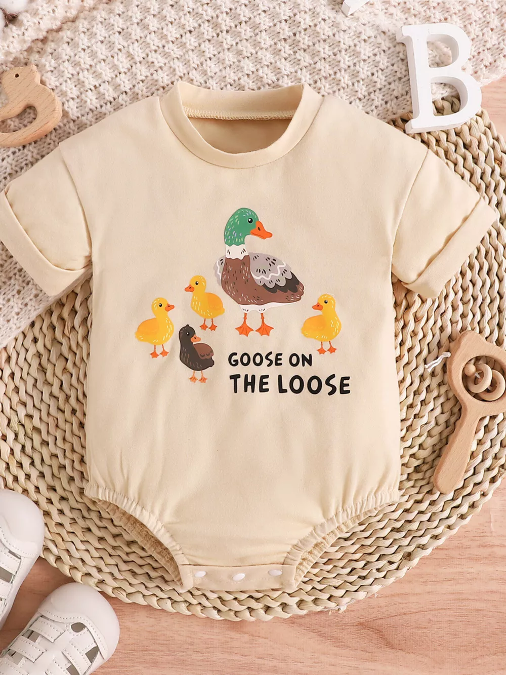 Children's Cartoon Graphic Short Sleeve One-Piece Bodysuit, image 4
