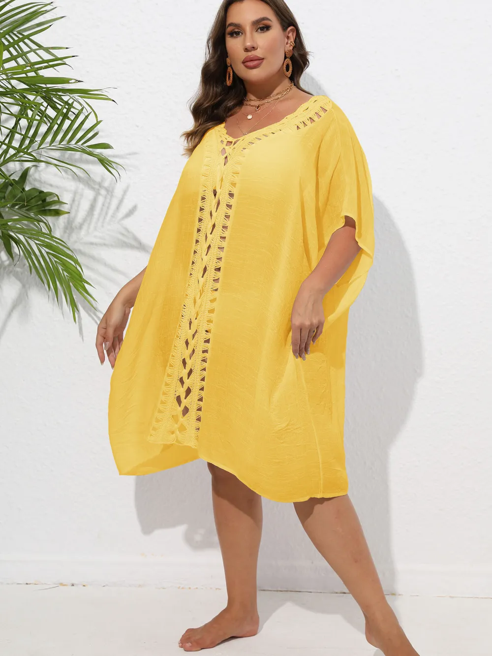 Crochet Trim V-Neck Beach Cover Up Dress, image 49
