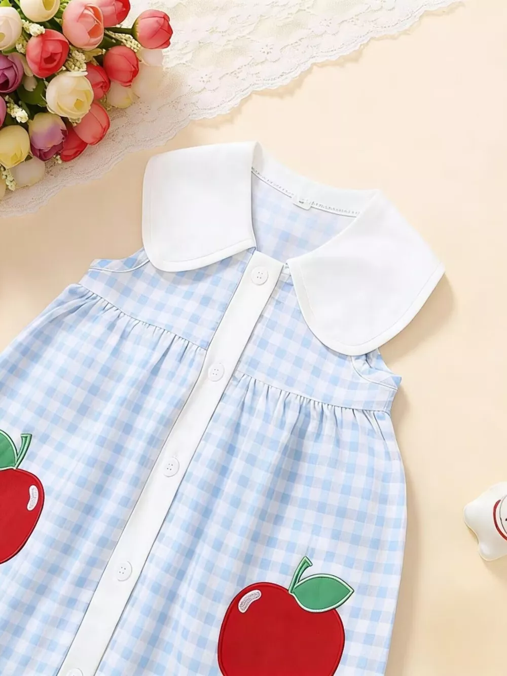 Children's Fruit Embroidered Sleeveless Plaid Dress, image 11