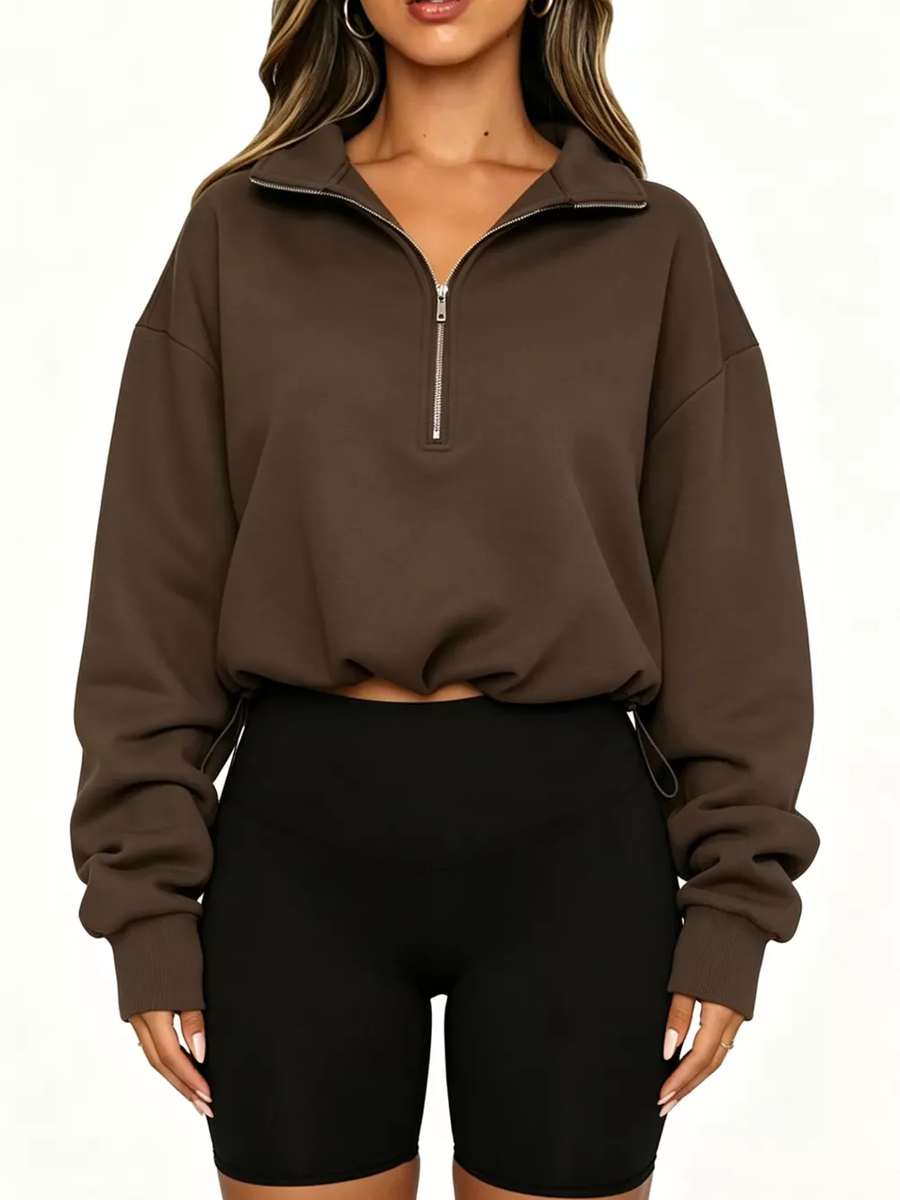 Half Zip Drawstring Hem Sweatshirt, image 7