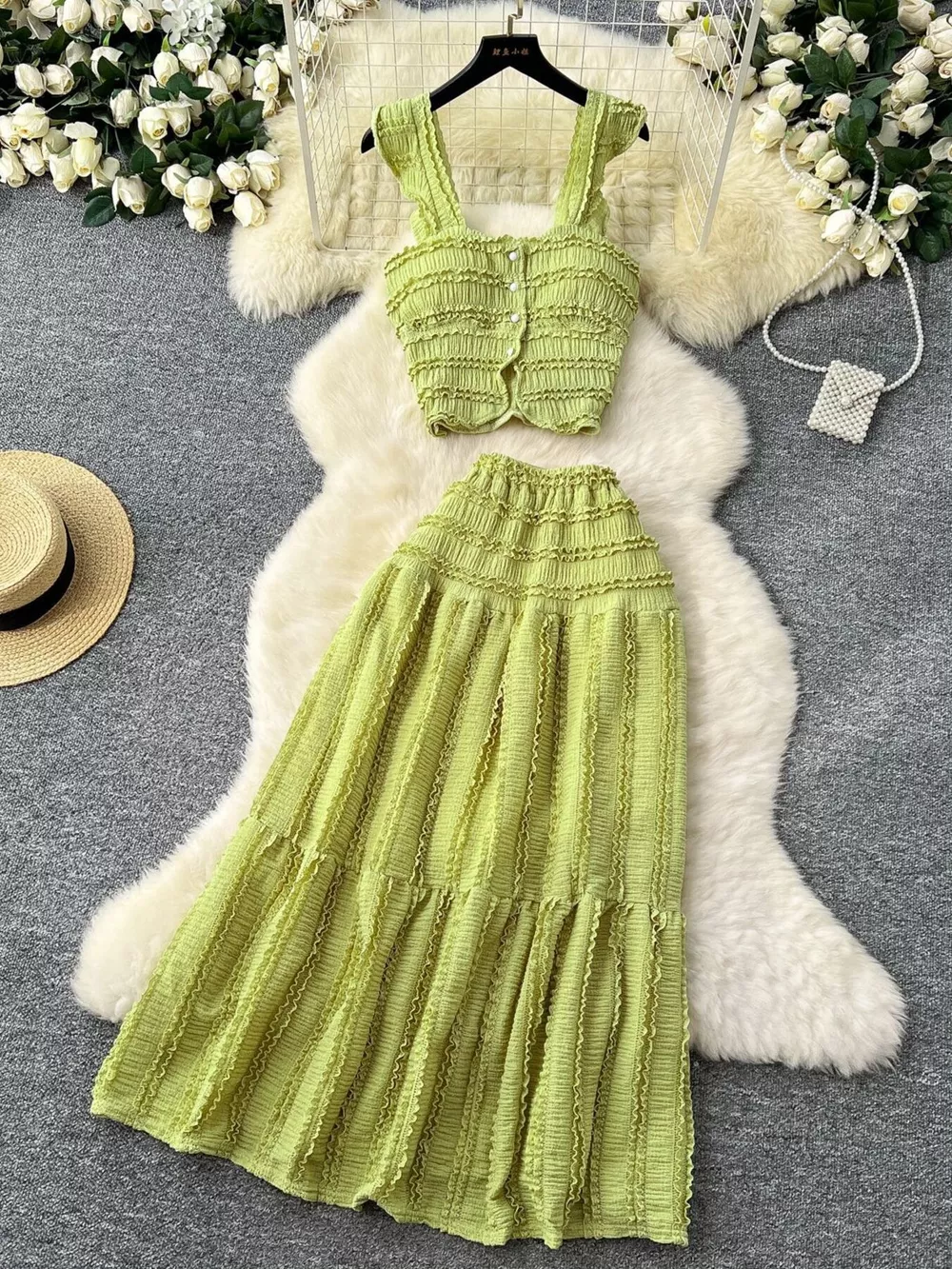 Textured Crop Top and Tiered Skirt Set, image 19