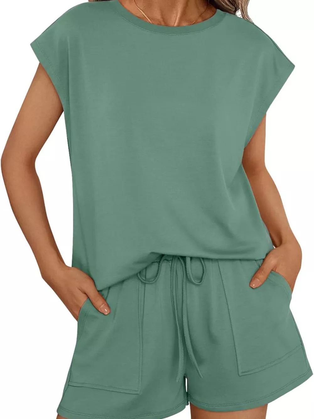 Casual Solid Color T-Shirt and Shorts Set, image 7