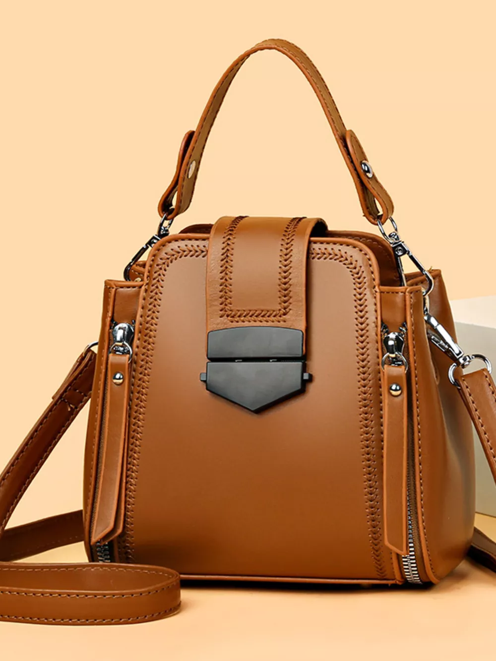 Leather Bucket Crossbody Bag, image 8