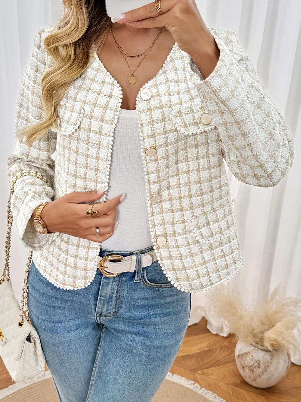 Plaid Button-Front Long Sleeve Outerwear, image 6