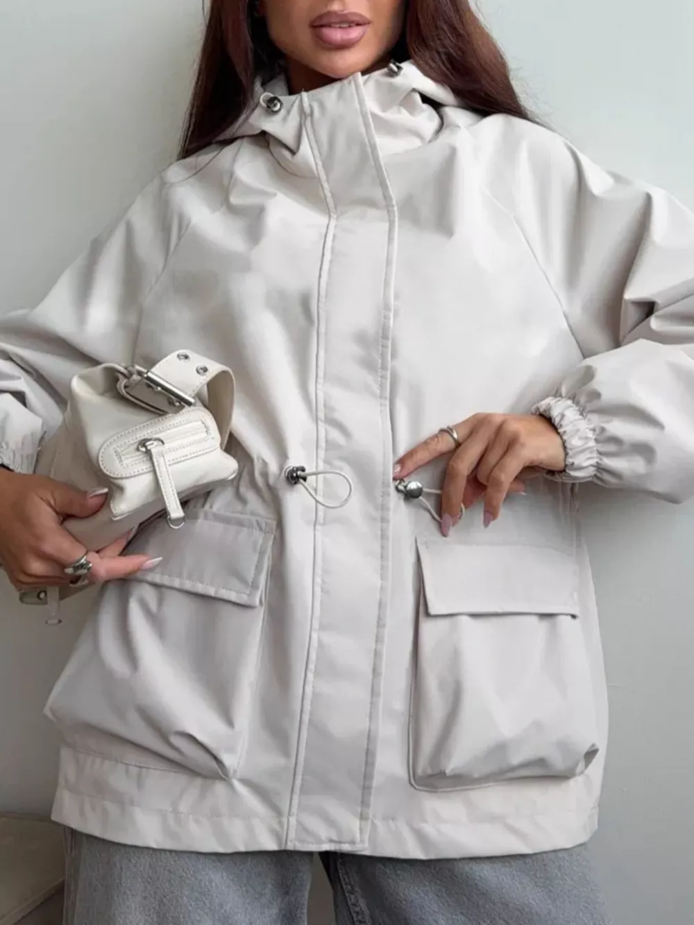 Drawstring Waist Hooded Windbreaker Outerwear, image 16
