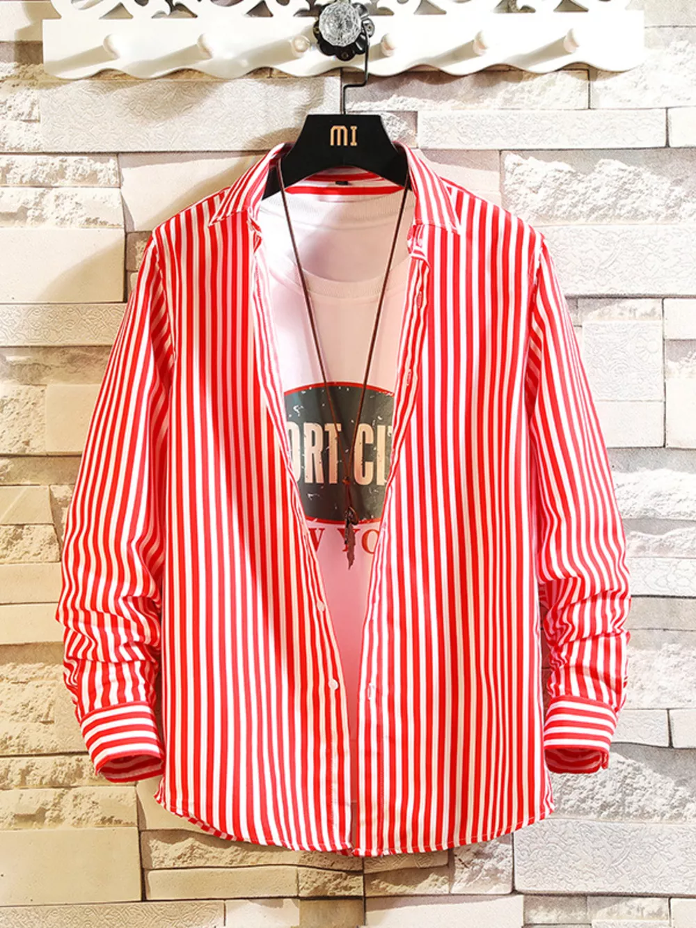 Men's Plus Size Striped Button Up Casual Shirt, image 3