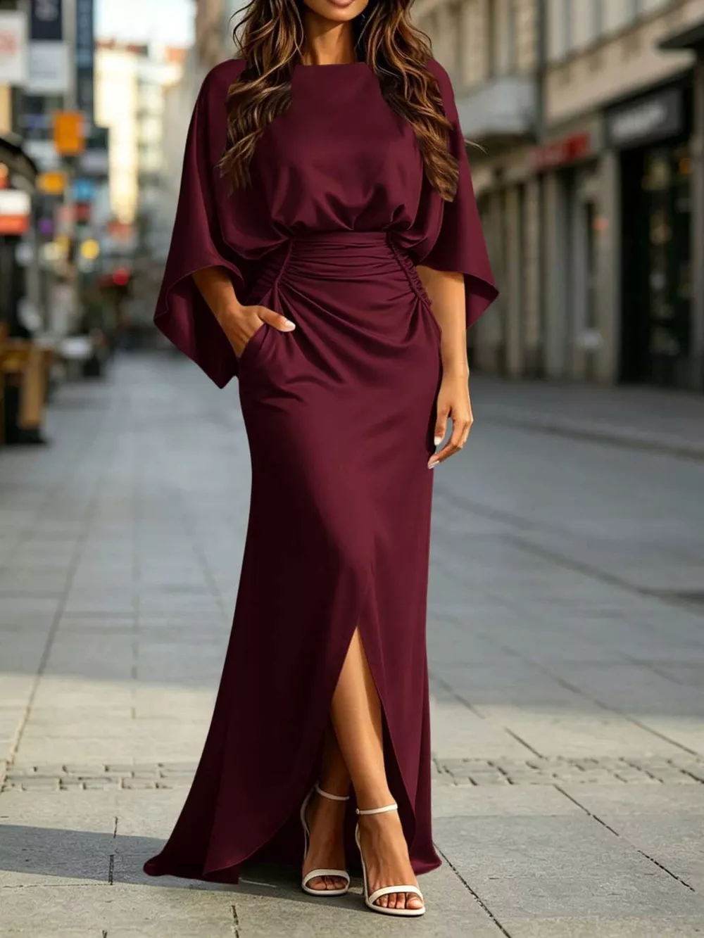 Ruched Waist Maxi Dress with Pockets, image 5