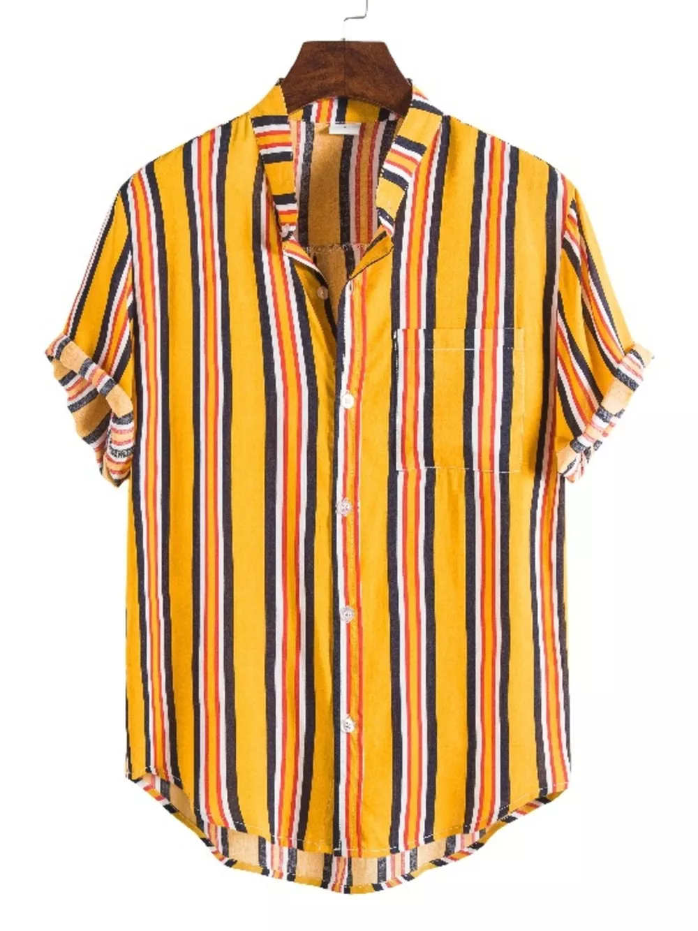 Men's Plus Size Striped Button Up Short Sleeve Shirt, image 3