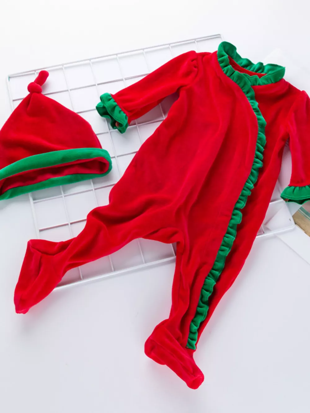 Children's Christmas Velvet One-Piece with Hat, image 4