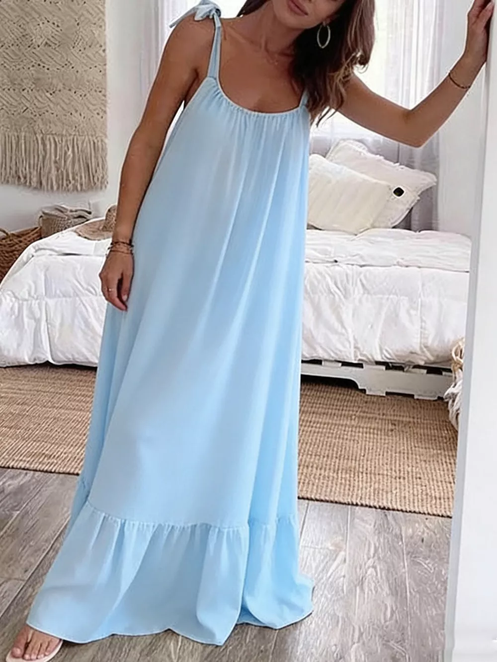 Sleeveless Tie Strap Flowy Maxi Dress, image 8