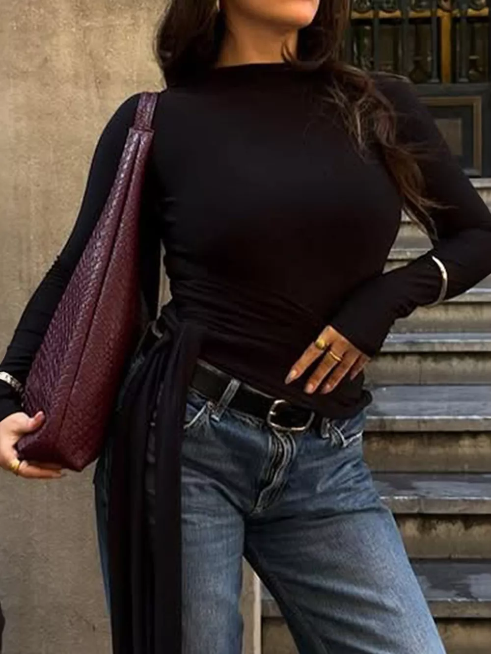 Mock Neck Long Sleeve T-Shirt, image 5
