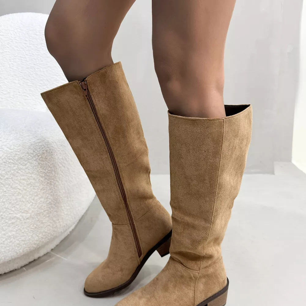 Side Zipper Closure Suede Knee-High Boots, image 6