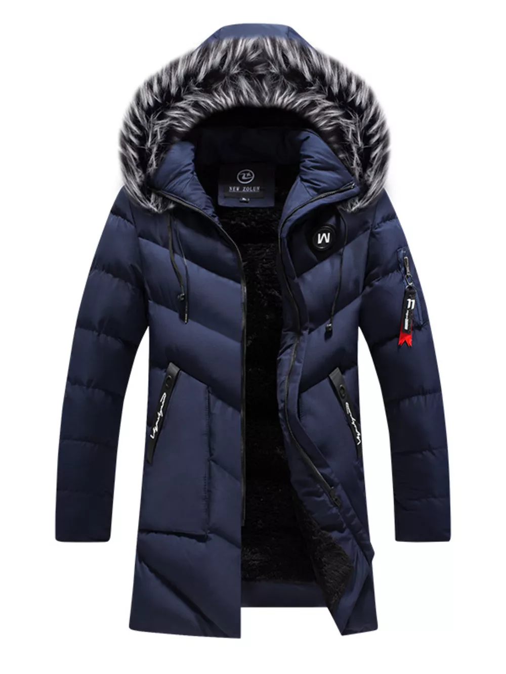 Men's Plus Size Longline Padded Winter Coat with Faux Fur Hood, image 3