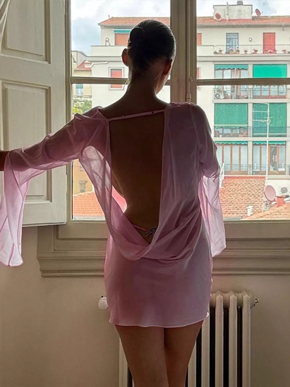 Sheer Chiffon Plunge Mini Dress, image 3