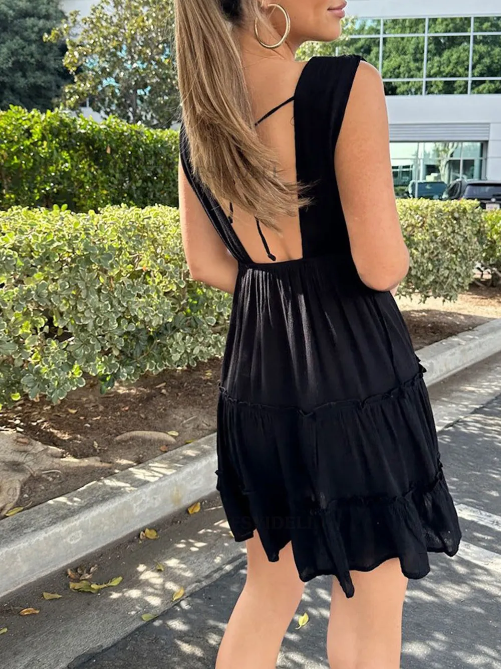 Deep V-Neck Tiered Mini Dress, image 8