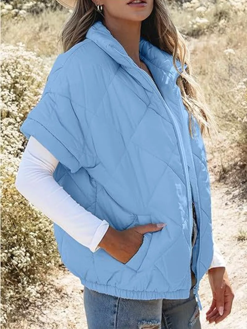 Quilted Zip Up Short Sleeve Winter Coat, image 19