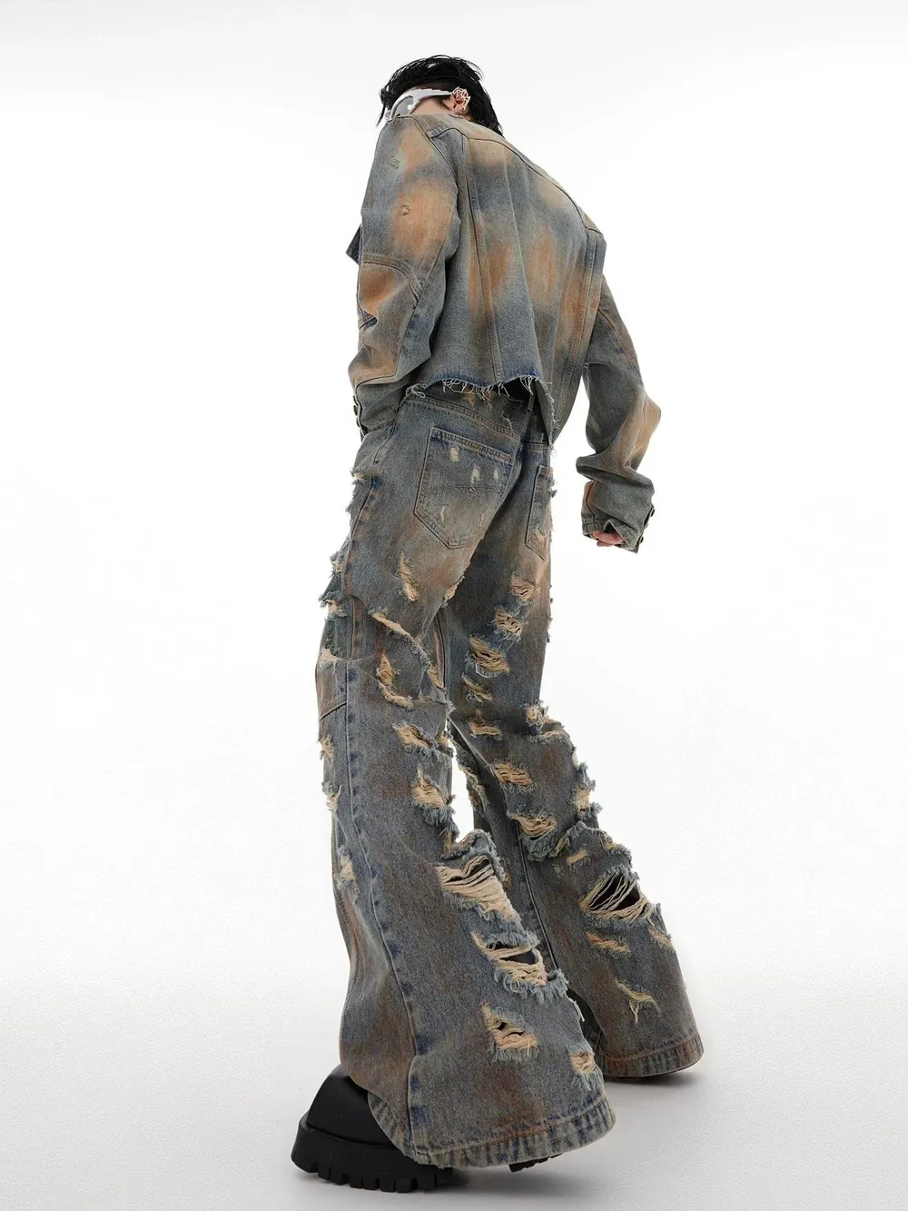 Men's Plus Size Distressed Wide Leg Jeans, image 2