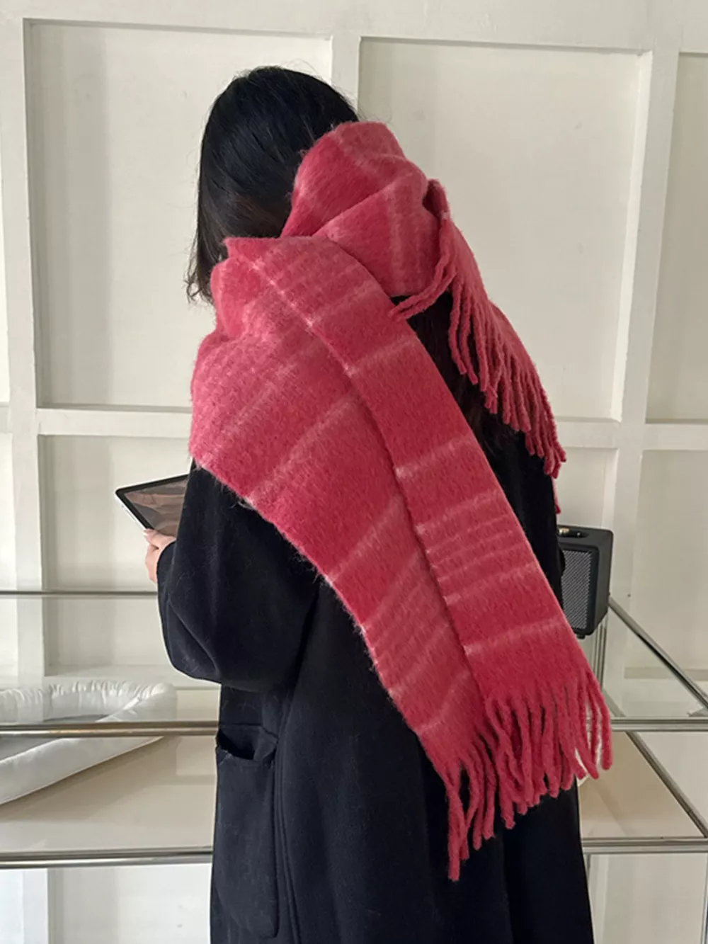 Cozy Striped Fringe Hem Scarf, image 10