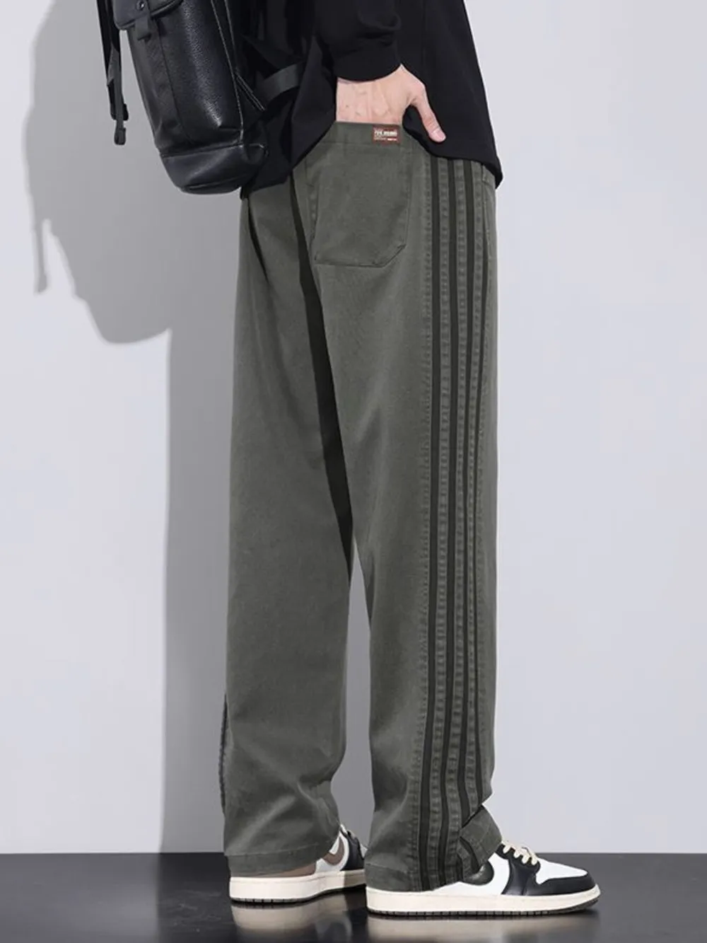 Men's Plus Size Casual Loose Fit Stripes Pants, image 6