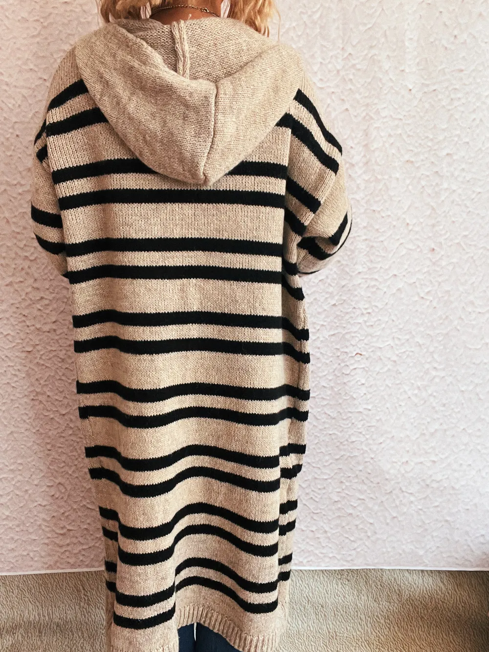 Striped Open Front Hooded Cardigan, image 10