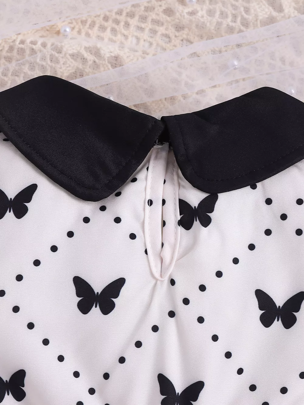 Children's Butterfly Print Lace Trim Peter Pan Collar Dress, image 5