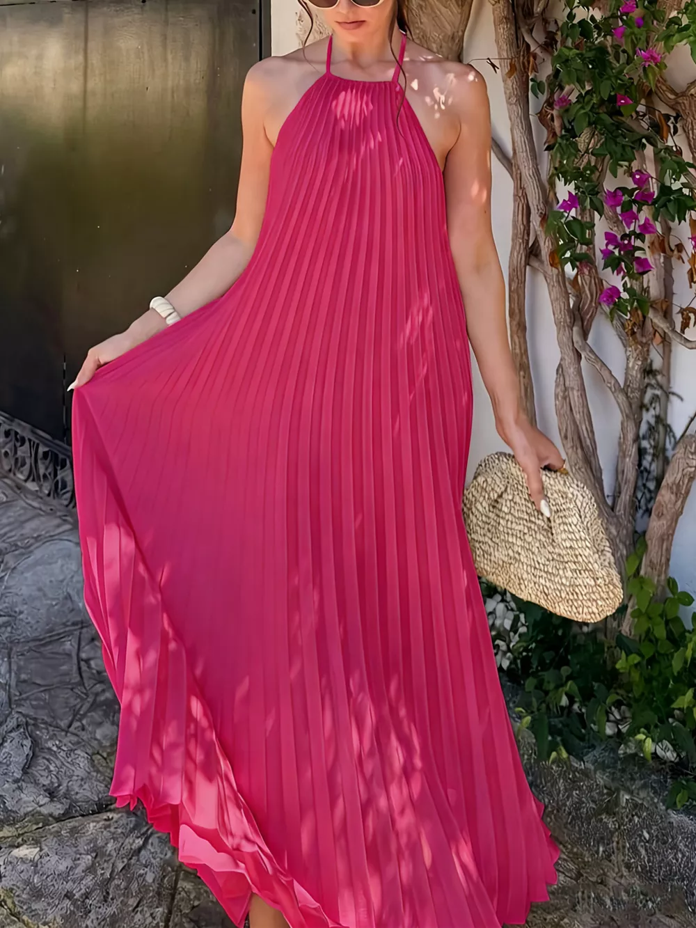 Halter Neck Pleated Maxi Dress, image 4