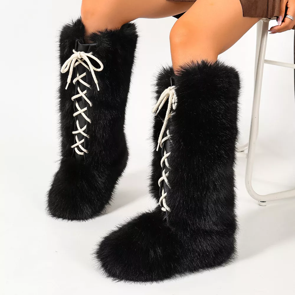 Luxury Faux Fur Lace-Up Winter Boots