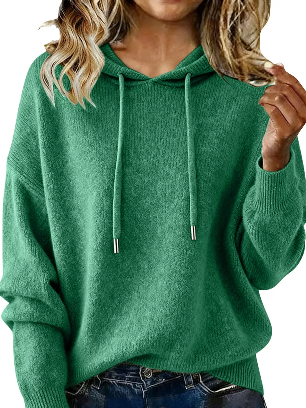 Drawstring Long Sleeve Hooded Sweater, image 30