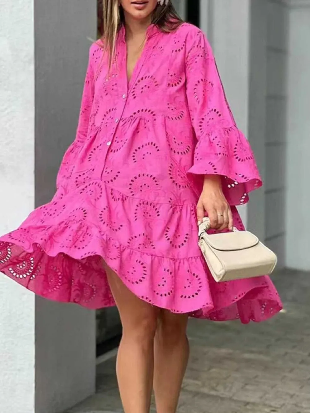 Full Size Eyelet Ruffled Hem Tiered Dress Plus Size, image 21