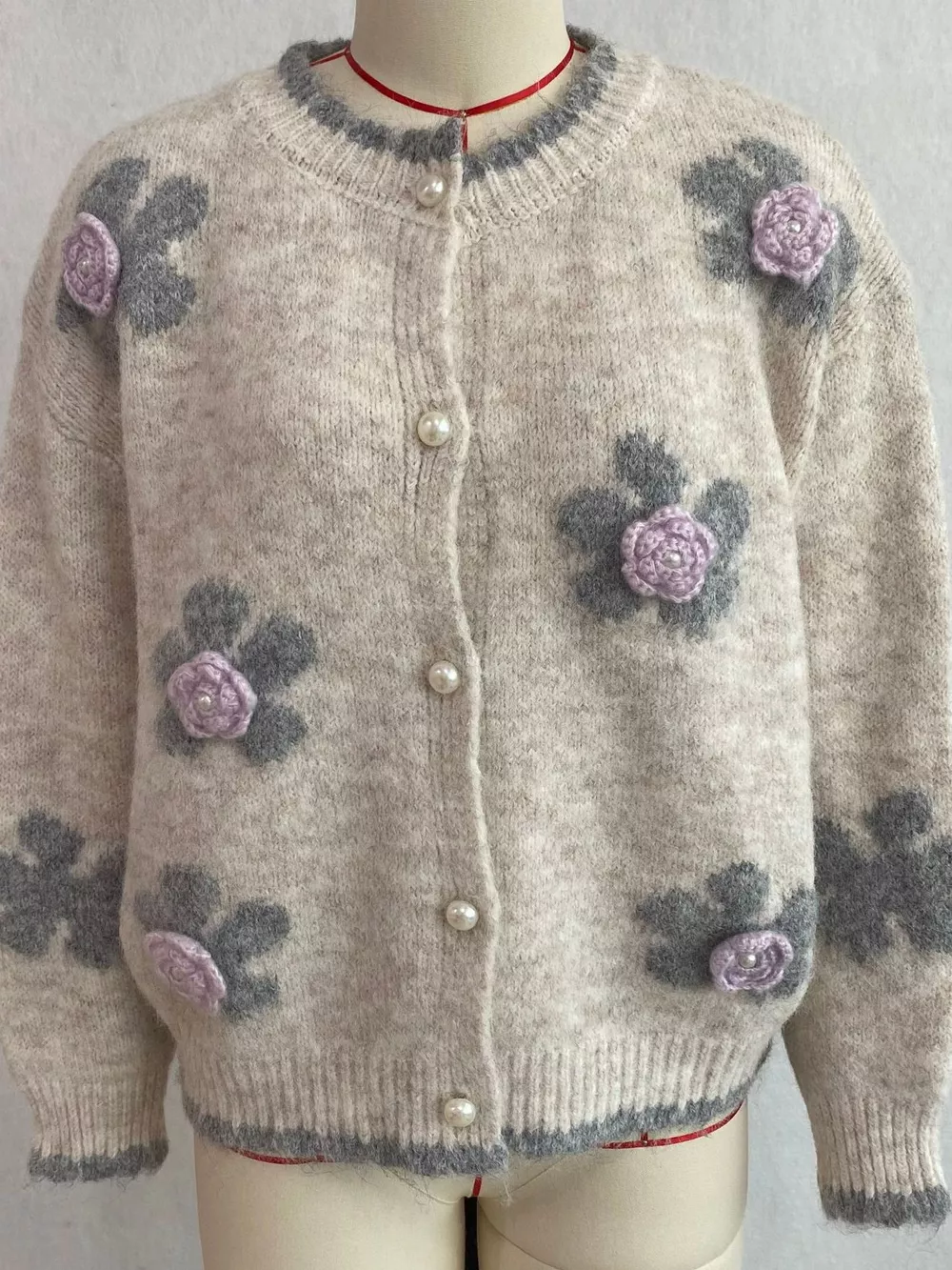 Floral Applique Button-Down Knit Cardigan, image 5