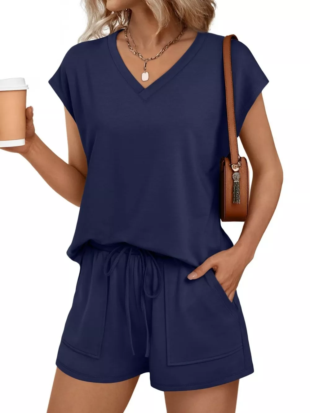 Casual V-Neck T-Shirt and Shorts Set, image 18