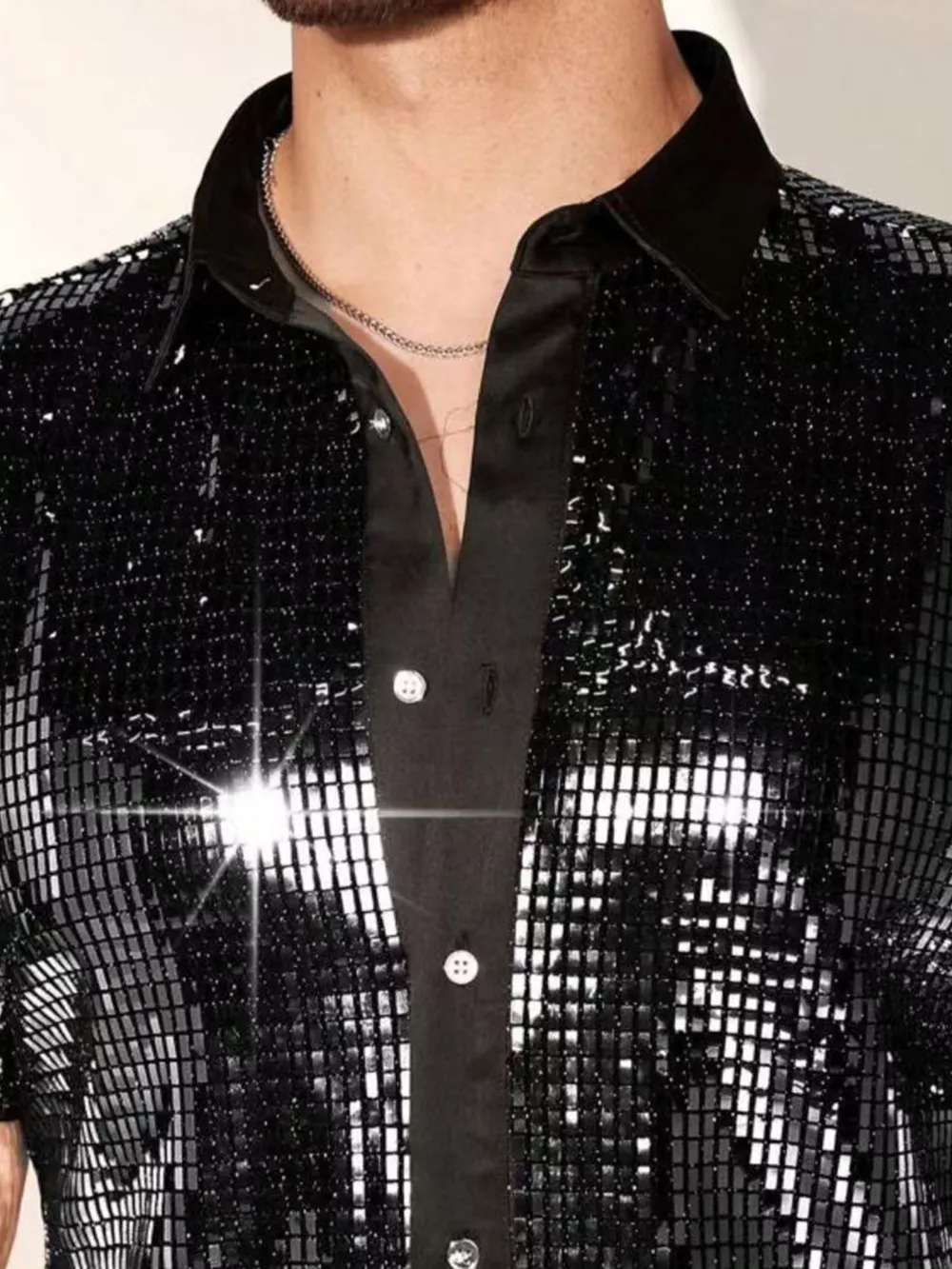 Men's Sequin Button Up Shirt, image 3