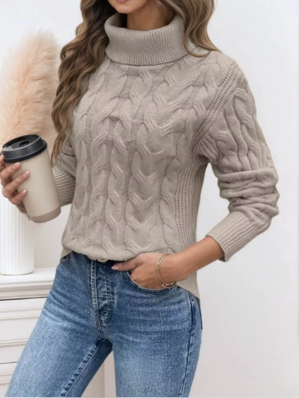 Cable-Knit Turtleneck Sweater, image 11