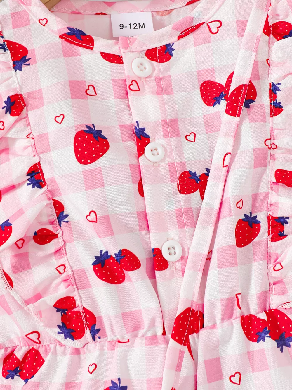Children's Strawberry Print Ruffle Trim Jumpsuit & Headband Set, image 3