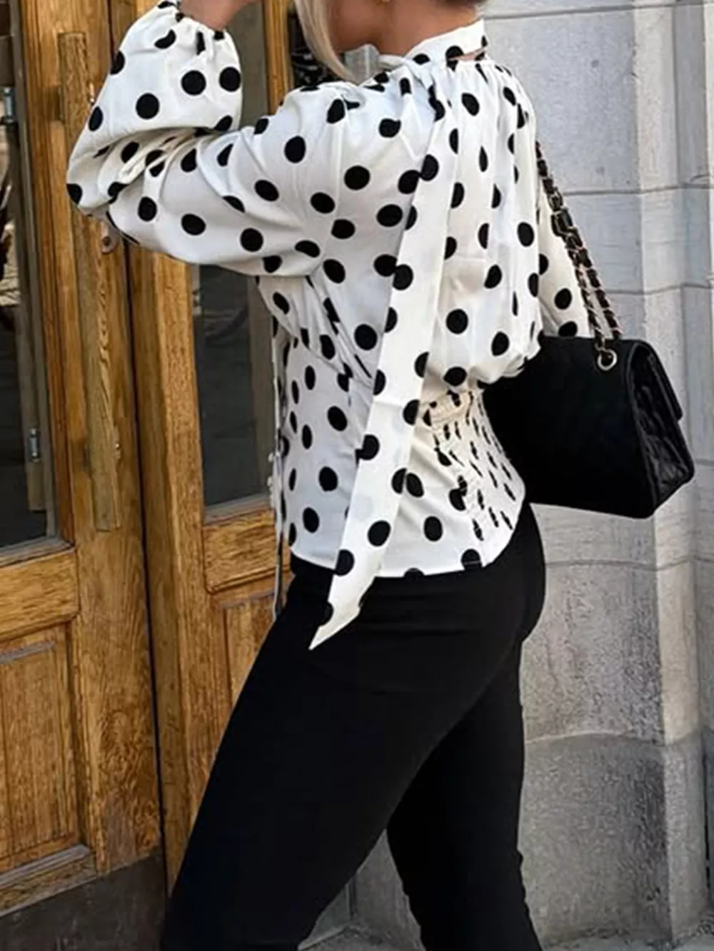 Polka Dot Balloon Sleeve Blouse, image 5