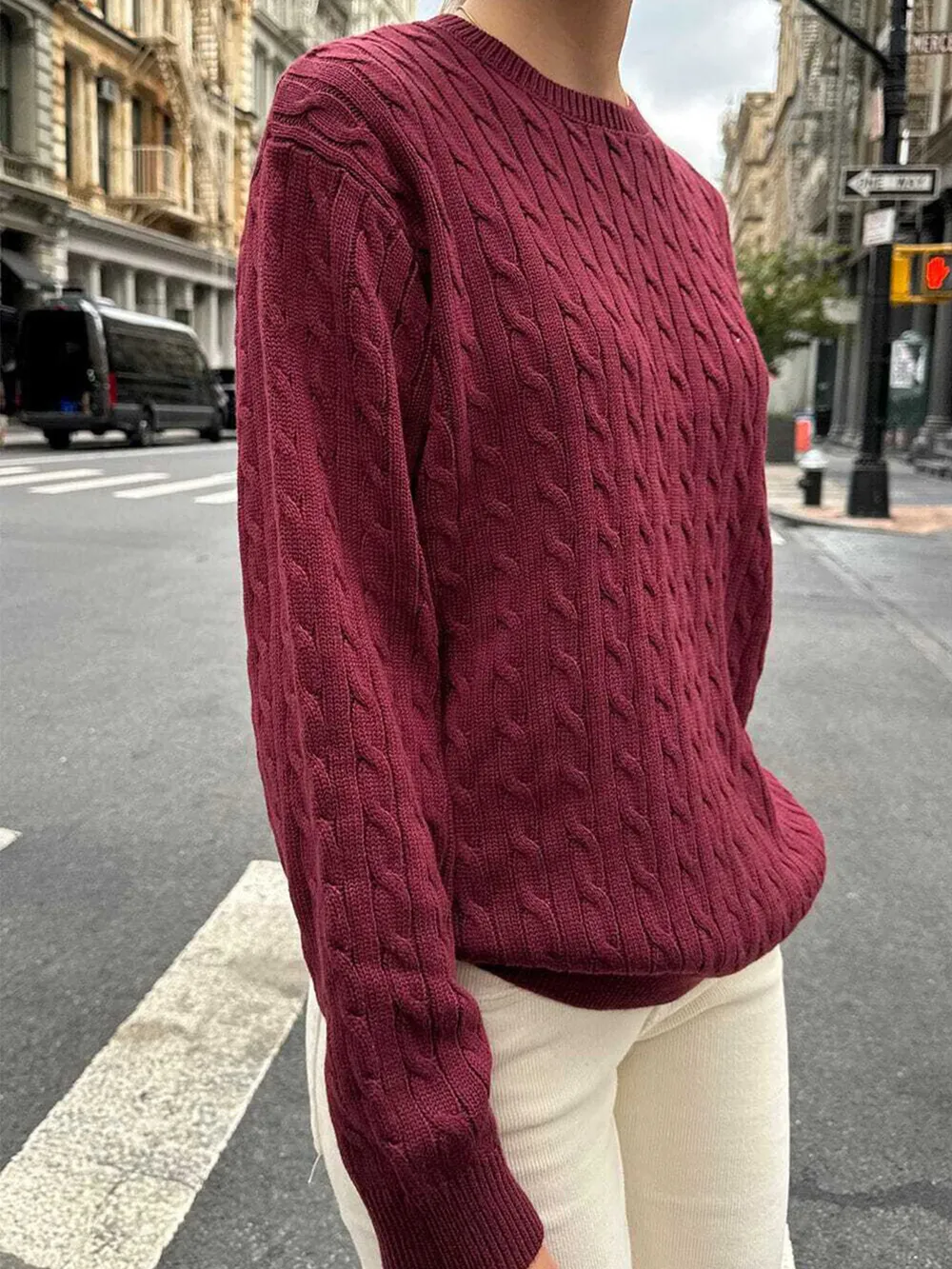 Cable-Knit Round Neck Pullover Sweater, image 3