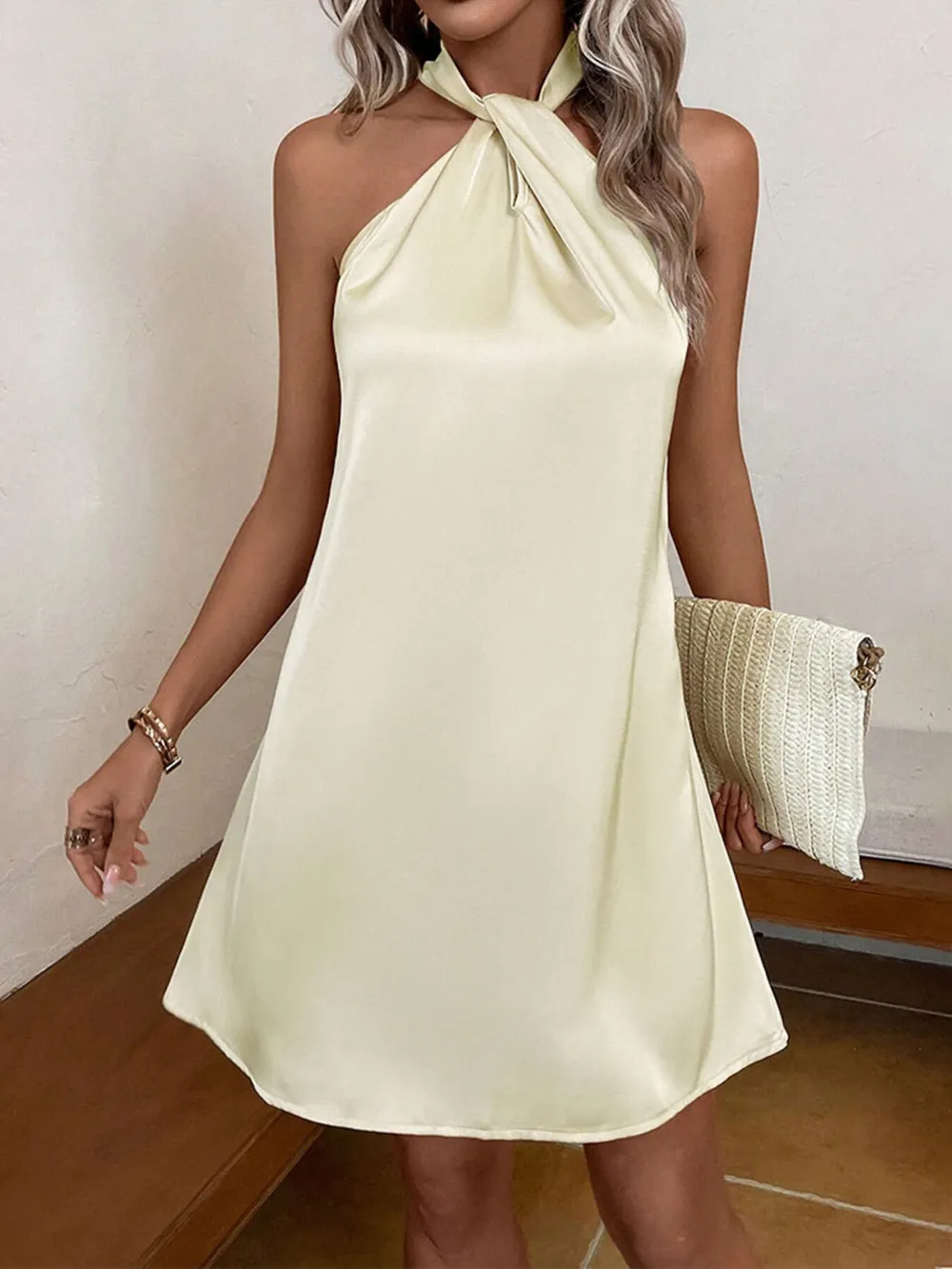 Halter Neck Satin Mini Dress