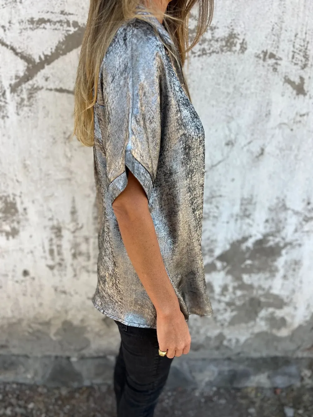 Full Size Collared Neck Short Sleeve Shirt Plus Size, image 5