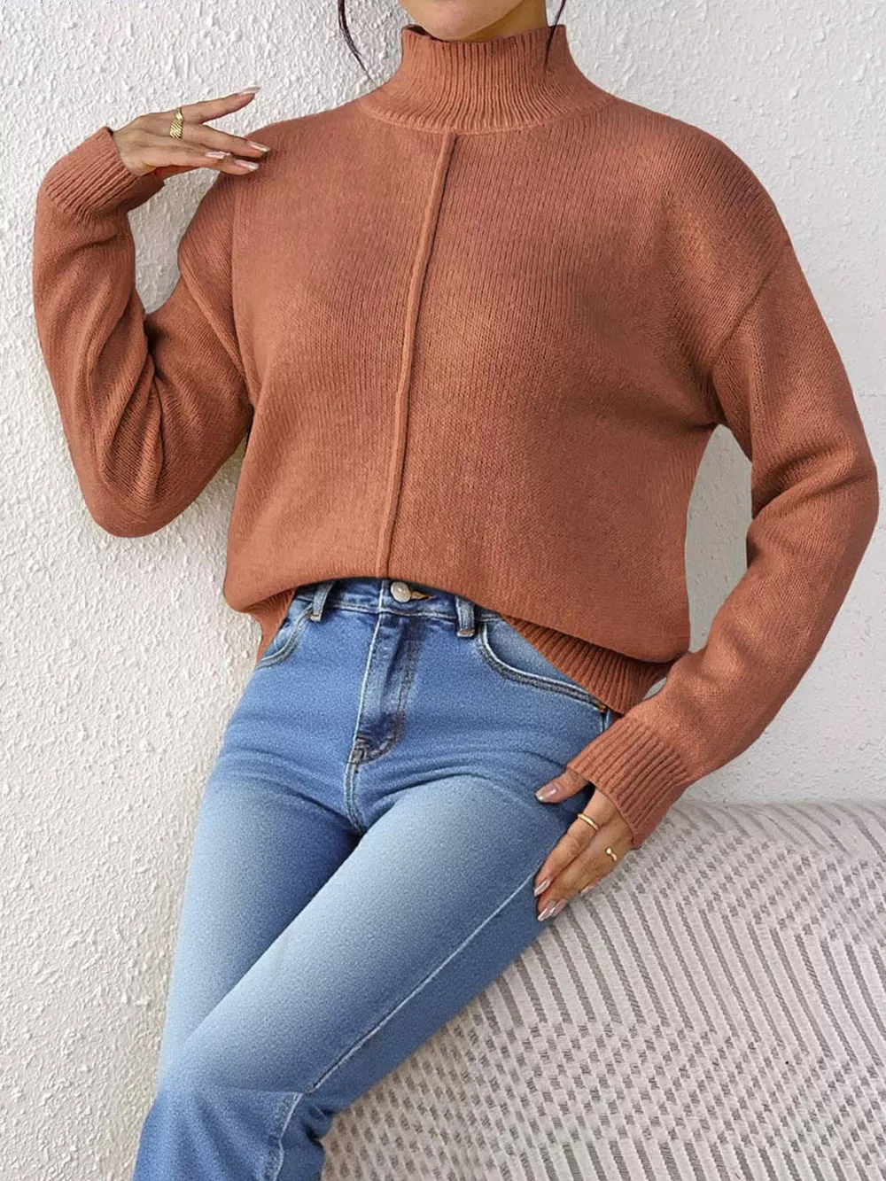 Center Seam Detail Turtleneck Sweater, image 4