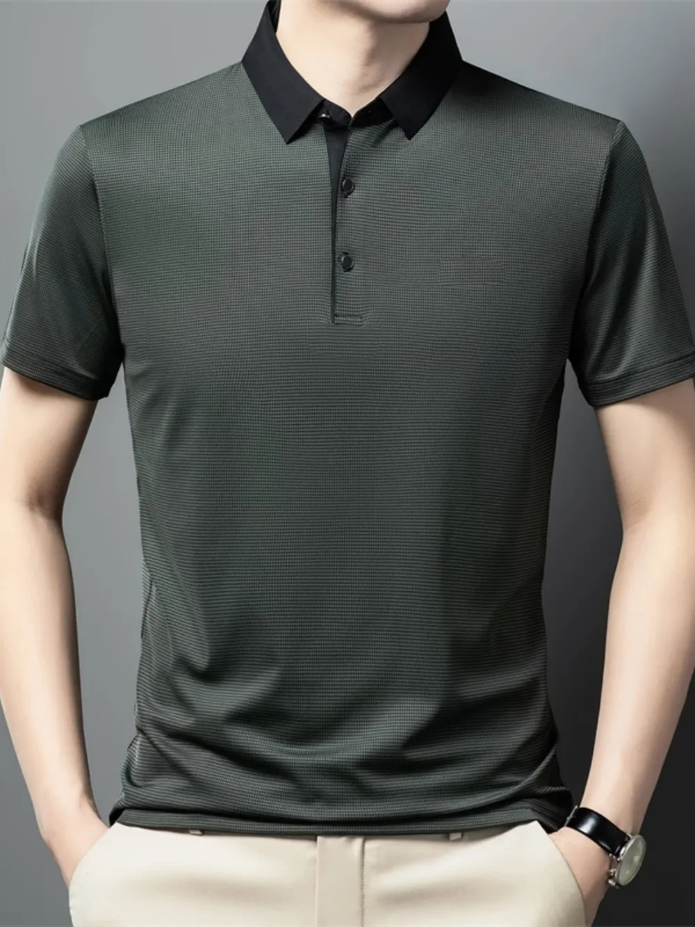 Men's Plus Size Contrast Collar Breathable Polo