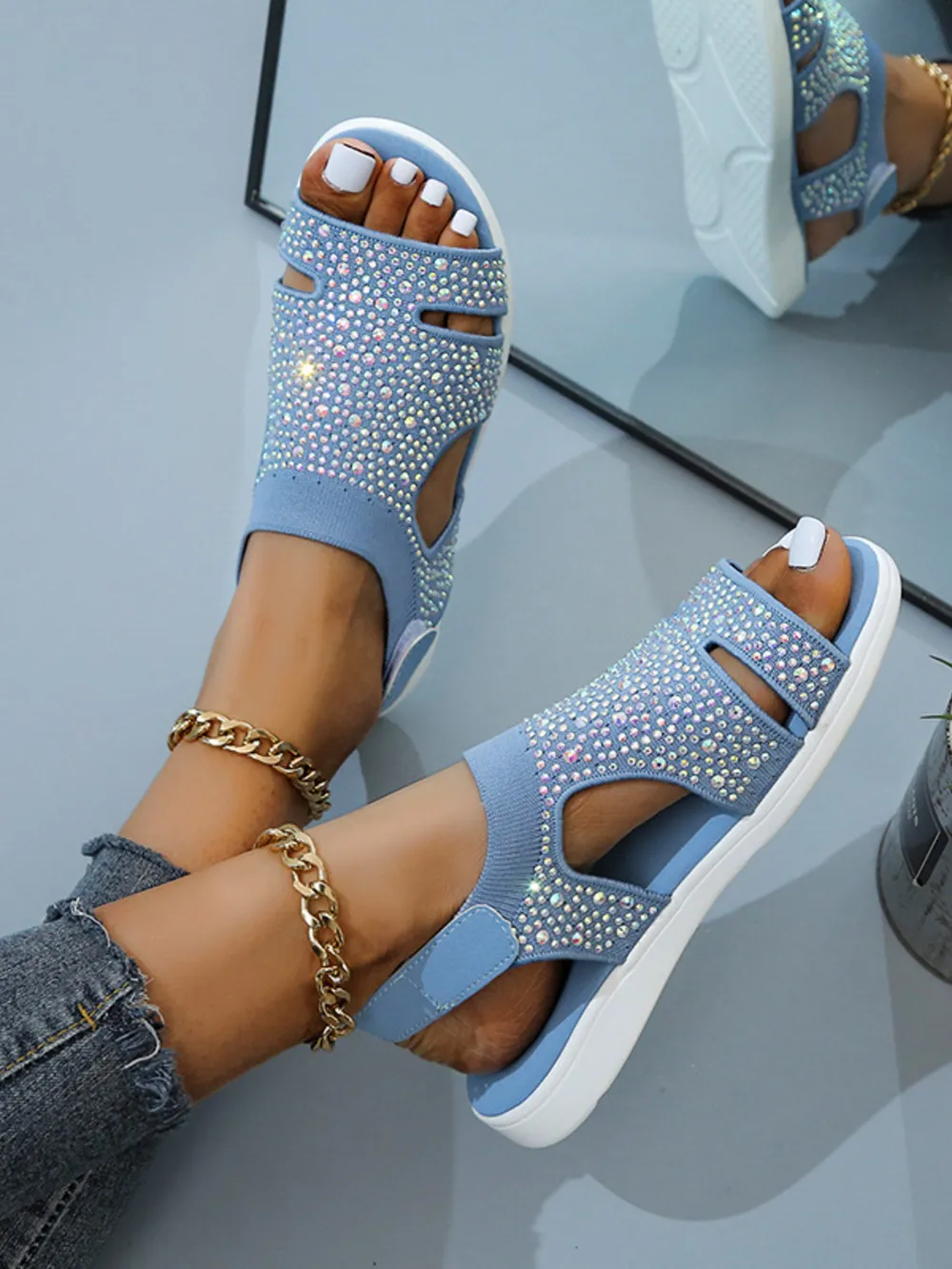 Rhinestone Embellished Cutout Sandals, image 2