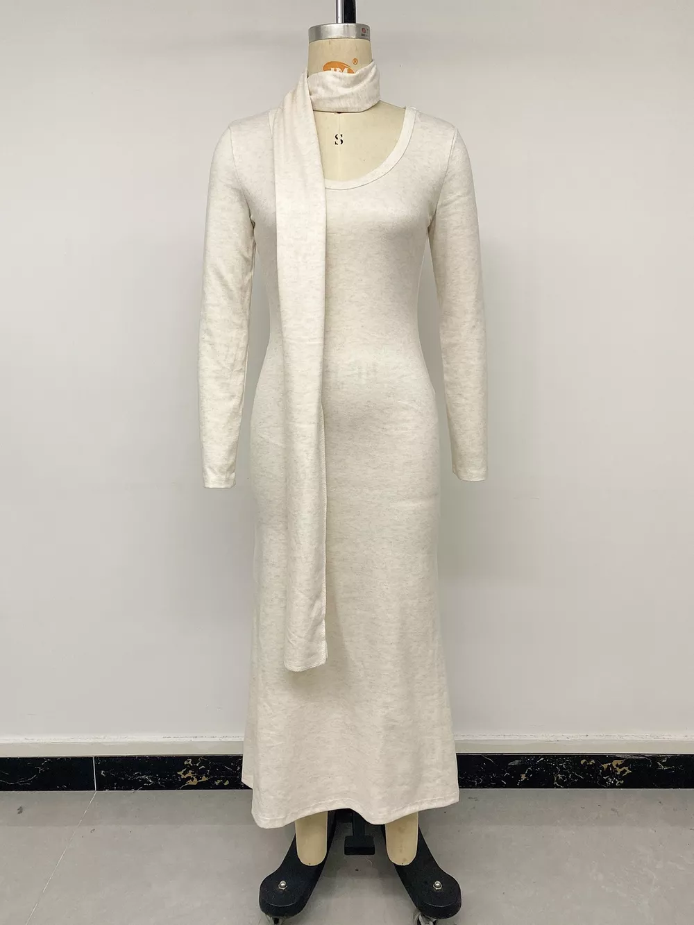Round Neck Maxi Knit Dress with Matching Scarf, image 14