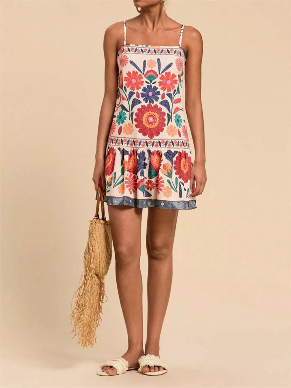 Printed Spaghetti Strap Mini Dress, image 3